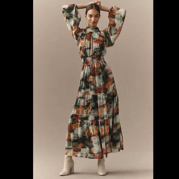 Anthropologie | Dresses | New Xs By Anthropologie The Somerset Maxi Dress  Long Sleeve Chiffon Edition | Poshmark